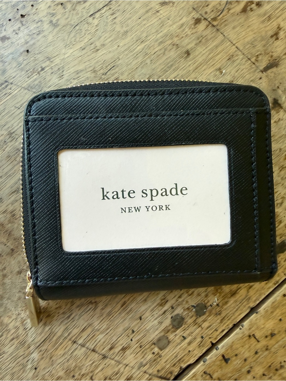 kate spade Black Compact Zip card case Wallet with Gold Logo - Picture 6 of 6